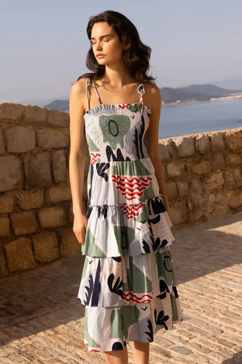 Smocked Tie Strap Midi- Riviera Sage