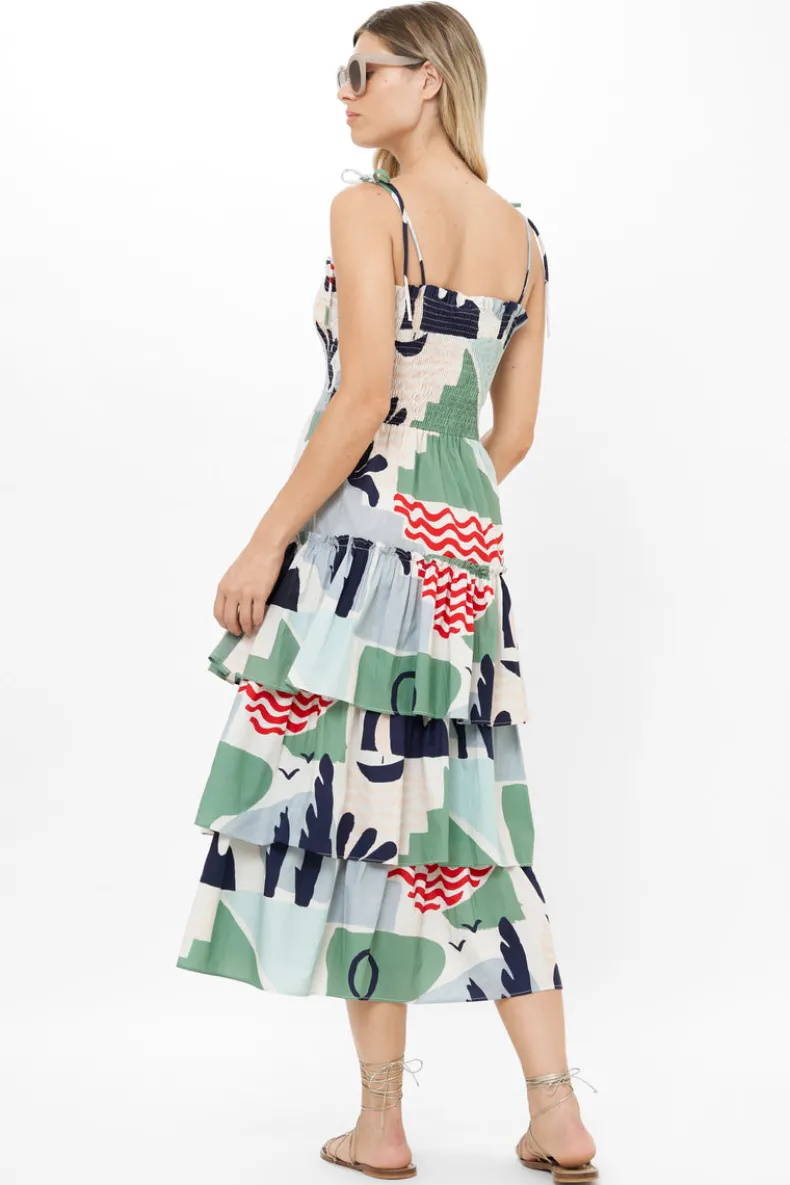 Smocked Tie Strap Midi- Riviera Sage