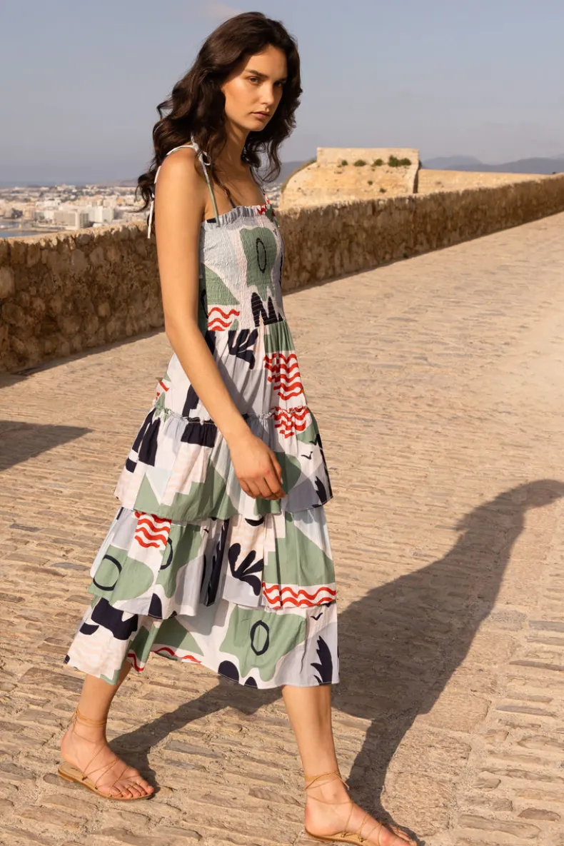 Smocked Tie Strap Midi- Riviera Sage