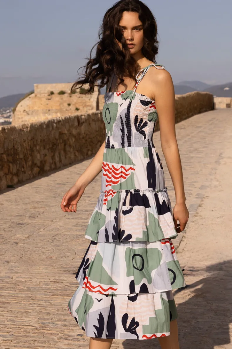 Smocked Tie Strap Midi- Riviera Sage