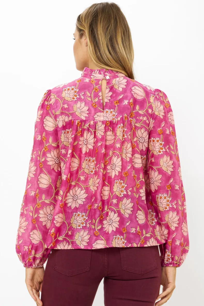 Long Sleeve Pintuck Blouse- Presidio Magenta