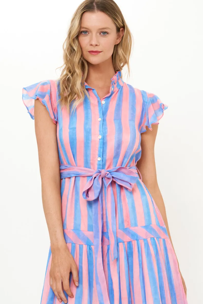 Ruffle Collar Button Maxi- Cabana Pink