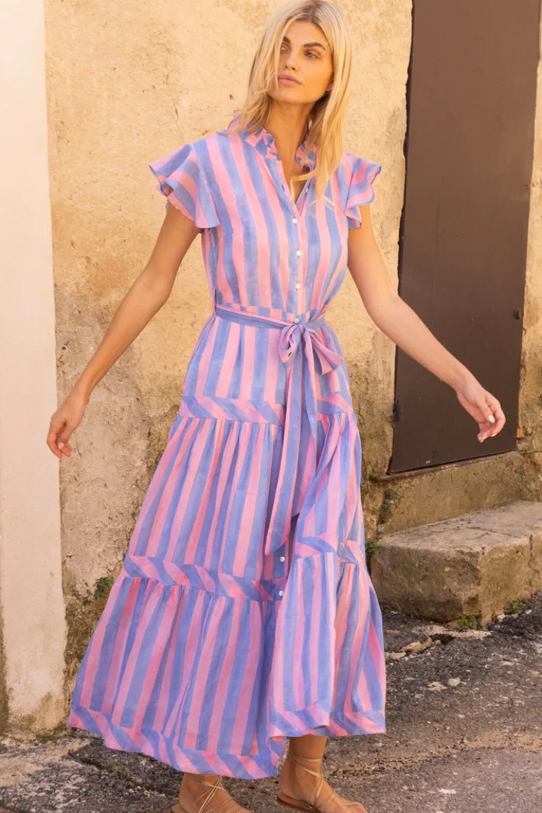 Ruffle Collar Button Maxi- Cabana Pink