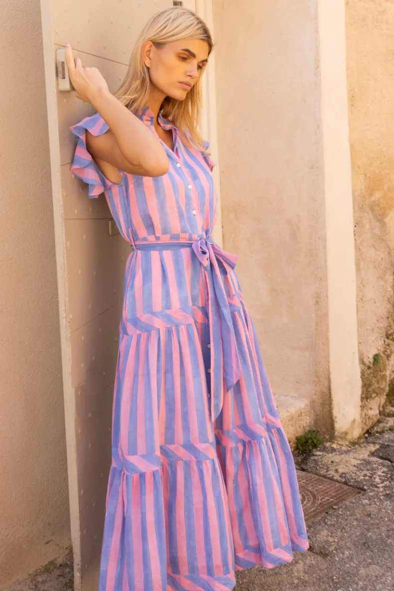 Ruffle Collar Button Maxi- Cabana Pink
