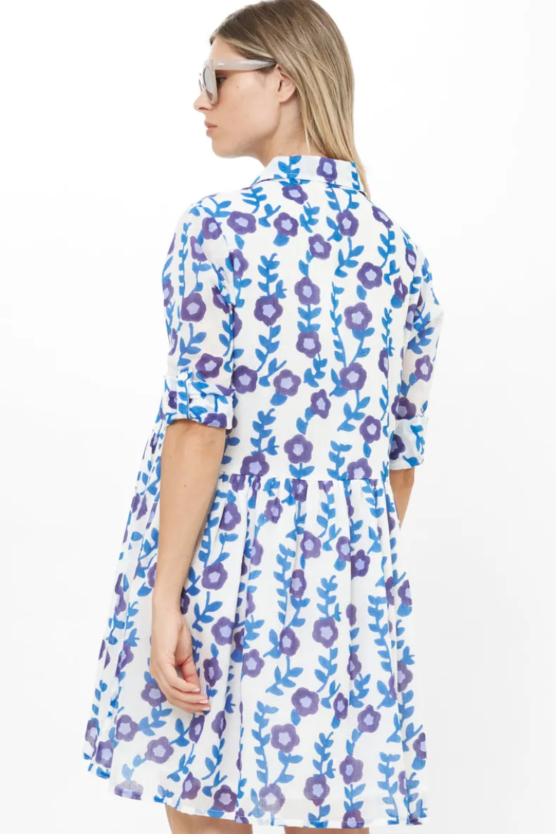 Long Sleeve Shirt Dress Mini- Toscana Blue