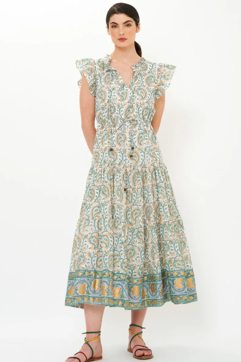 Cinched Flirty Midi- Marseille Green