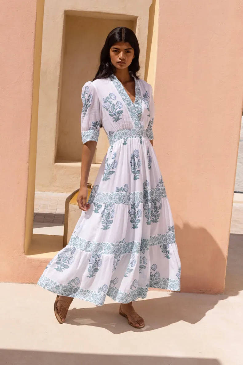 V-Neck Cuffed Maxi- Salvia Green