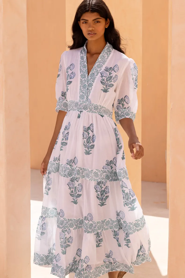 V-Neck Cuffed Maxi- Salvia Green