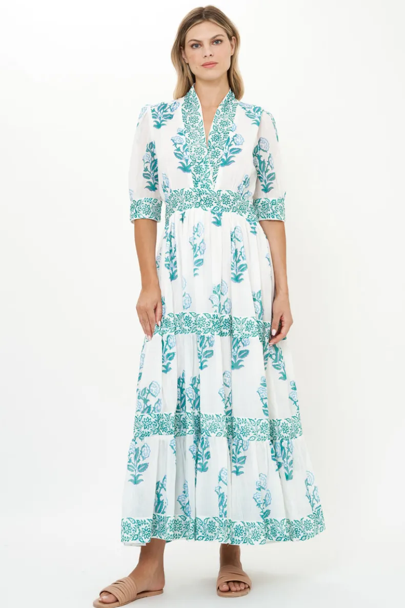 V-Neck Cuffed Maxi- Salvia Green