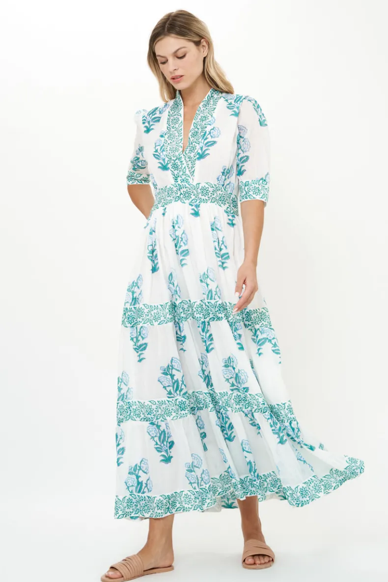 V-Neck Cuffed Maxi- Salvia Green
