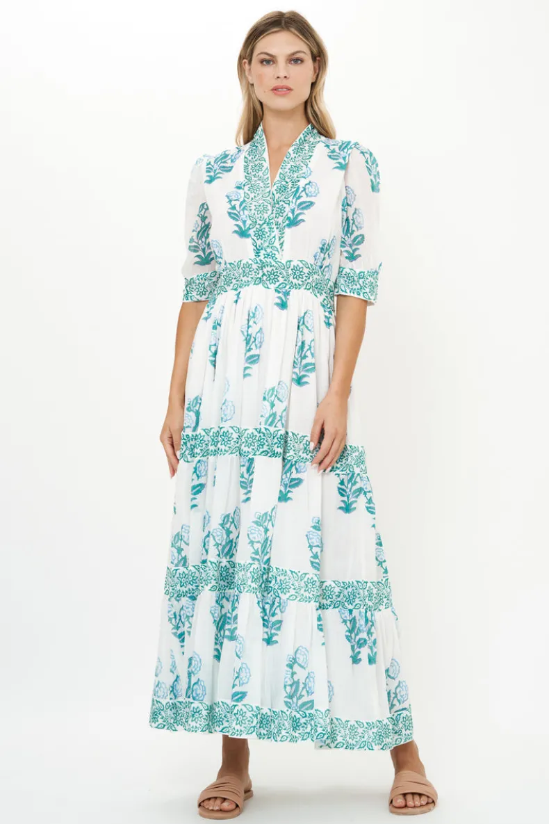 V-Neck Cuffed Maxi- Salvia Green