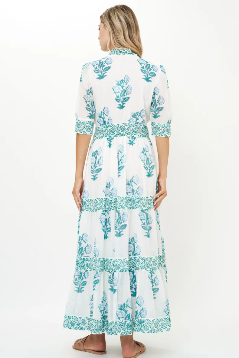 V-Neck Cuffed Maxi- Salvia Green