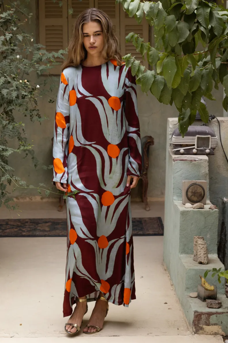 Long Sleeve Shift Maxi- Tulip Orange