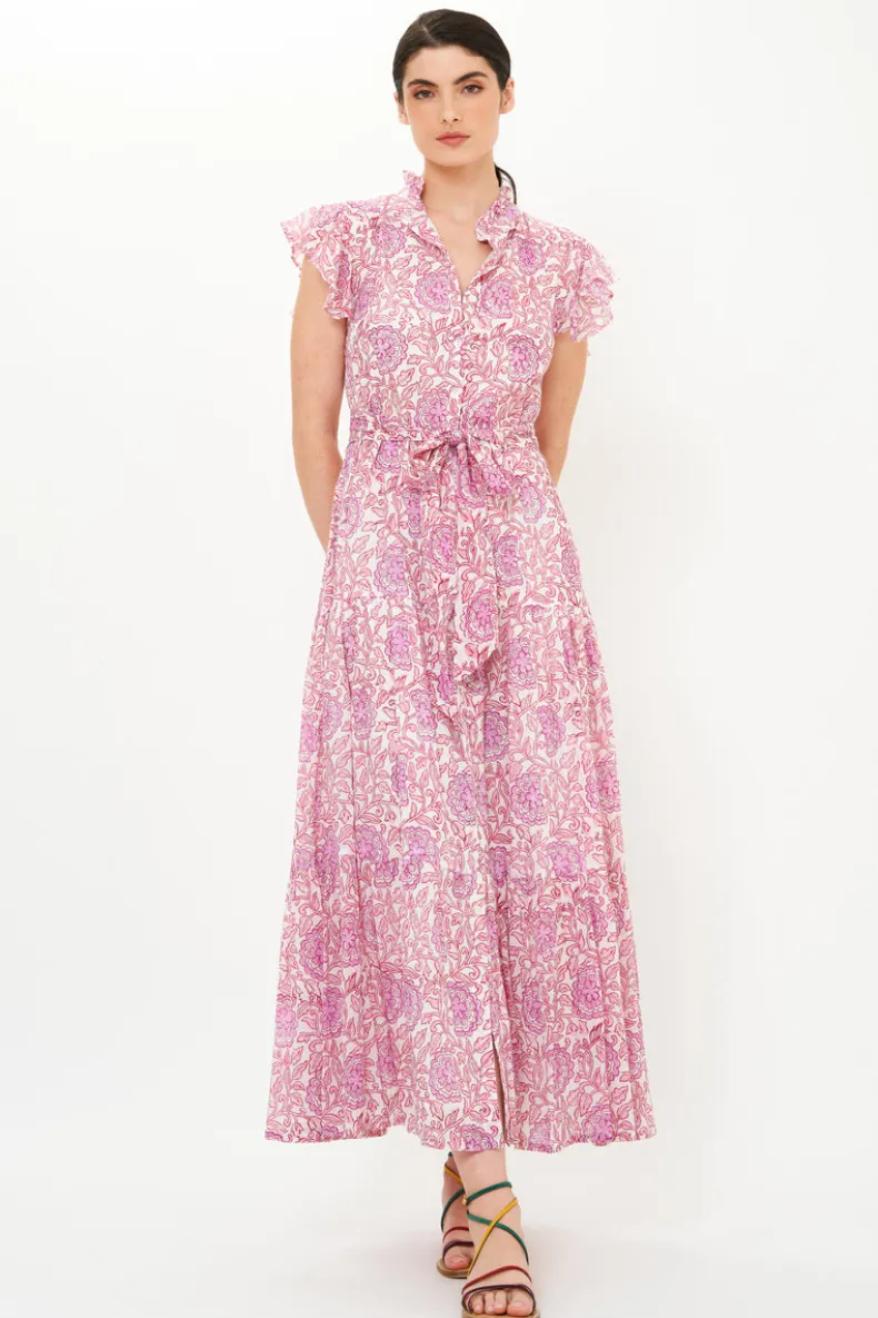 Ruffle Collar Button Maxi- Malta Pink