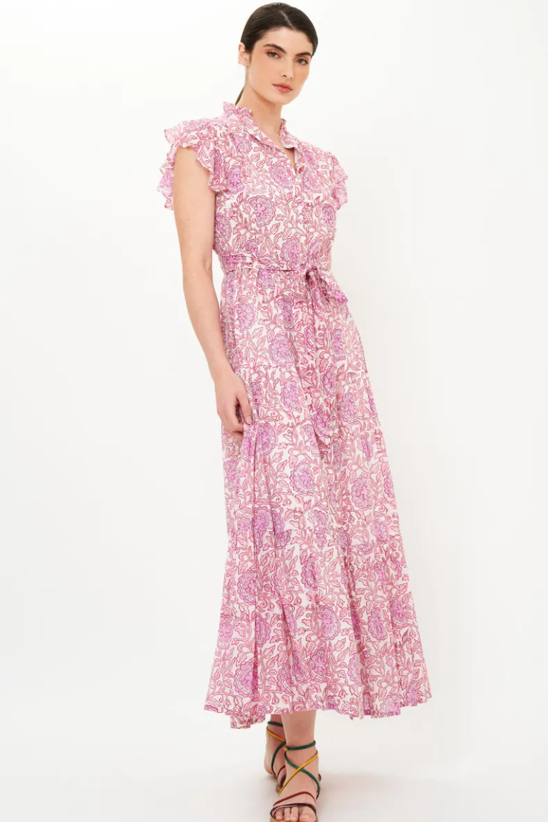 Ruffle Collar Button Maxi- Malta Pink