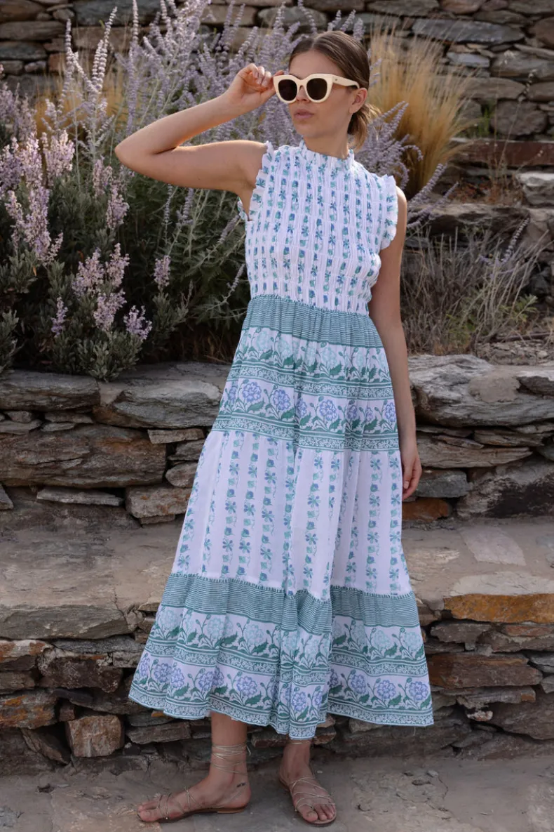 Sleeveless Smocked Maxi- Boreggo Green