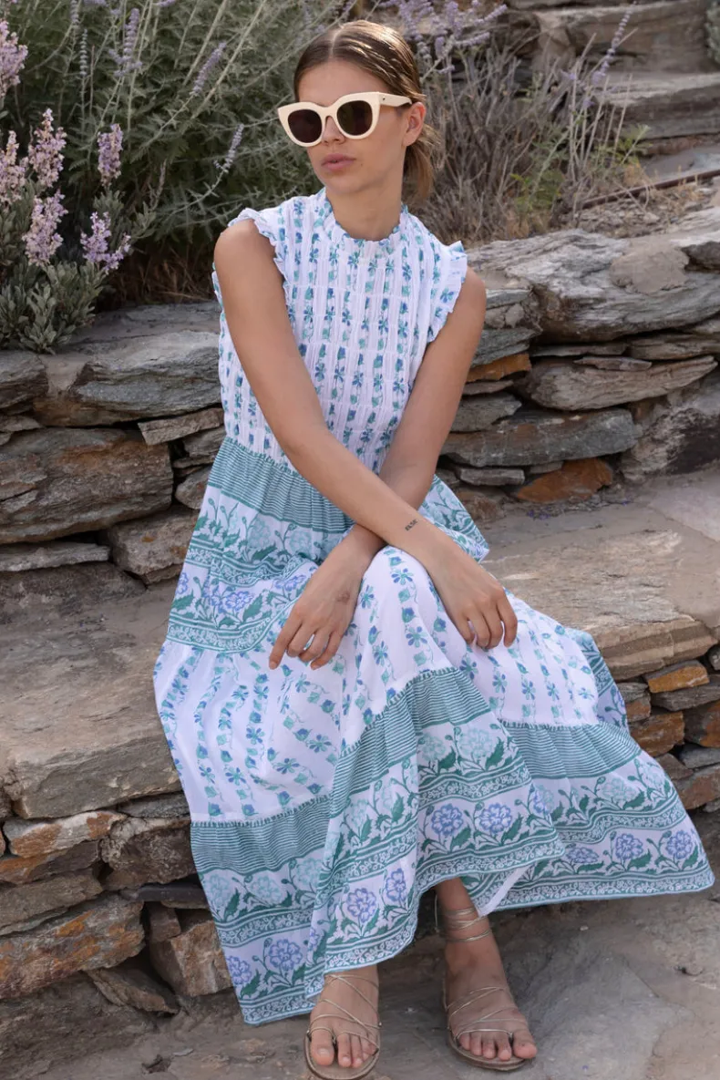 Sleeveless Smocked Maxi- Boreggo Green