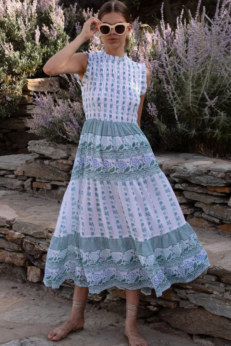 Sleeveless Smocked Maxi- Boreggo Green