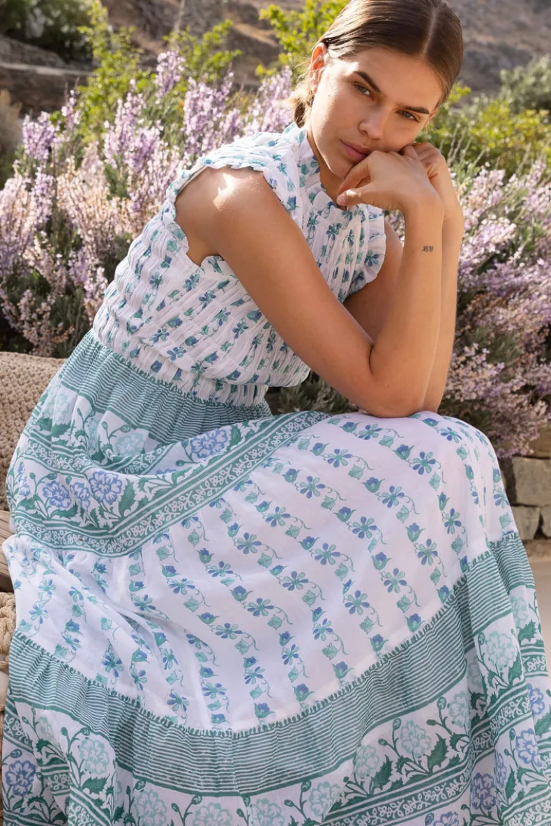 Sleeveless Smocked Maxi- Boreggo Green