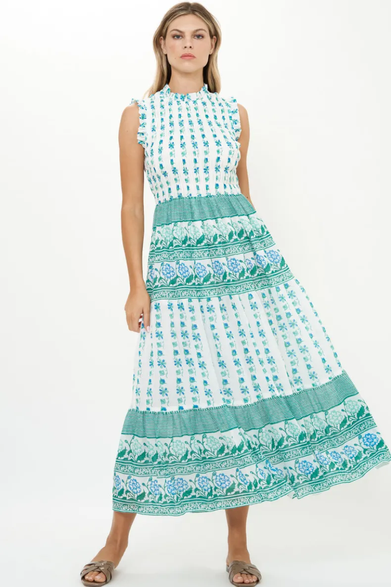 Sleeveless Smocked Maxi- Boreggo Green