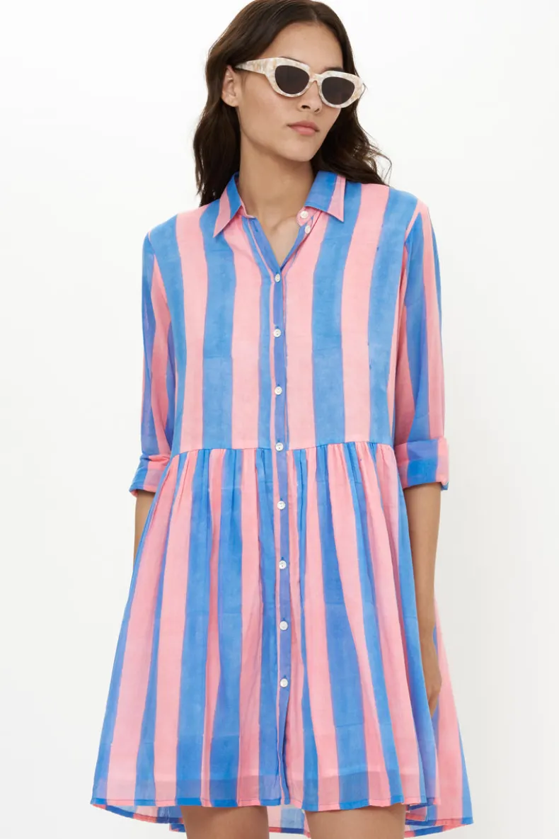 Long Sleeve Shirt Dress Mini- Cabana Pink