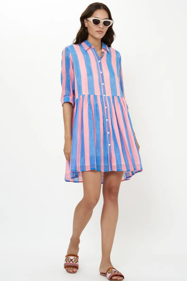 Long Sleeve Shirt Dress Mini- Cabana Pink