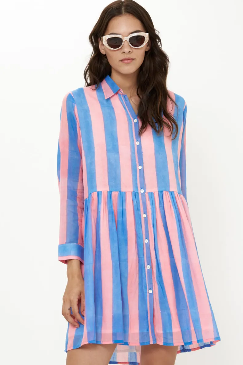 Long Sleeve Shirt Dress Mini- Cabana Pink
