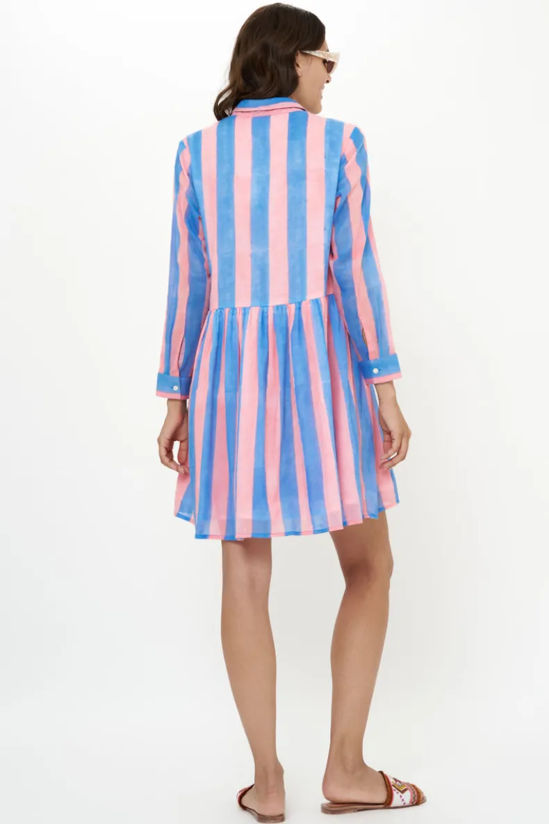 Long Sleeve Shirt Dress Mini- Cabana Pink