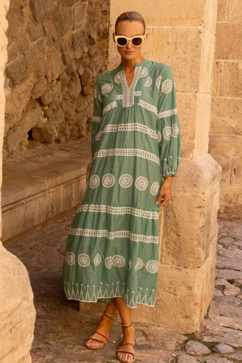 Long Sleeve Yoke Maxi- Soleil Sage