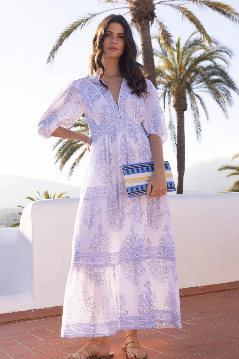 V-Neck Puff Maxi- Amadora Blue