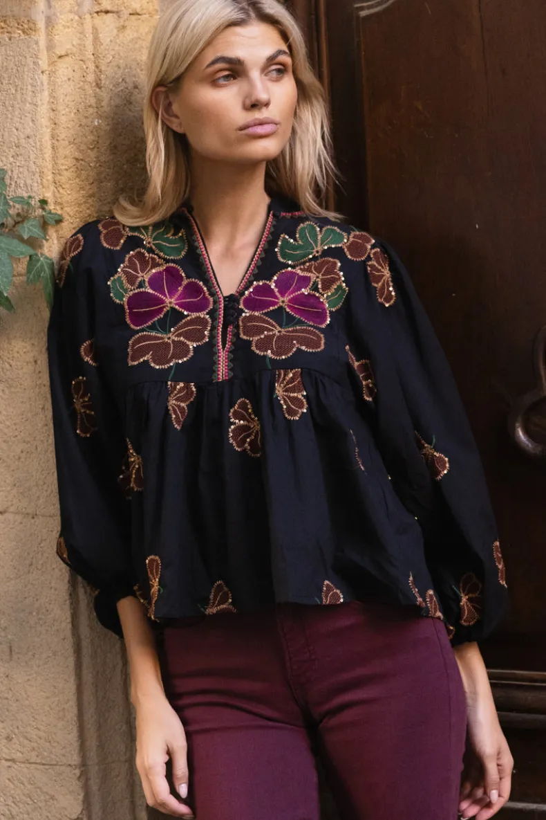 Mandarin Balloon Top- Almay Black