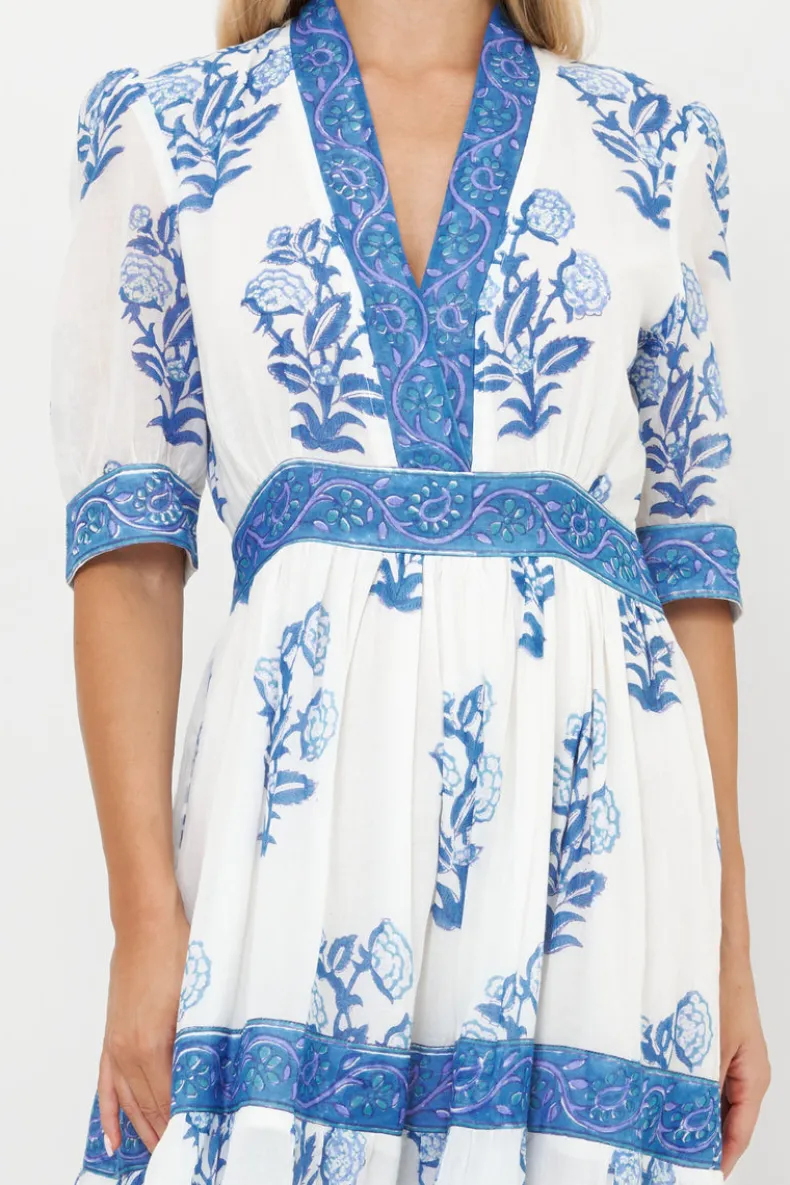 V-Neck Cuffed Maxi- Salvia Blue