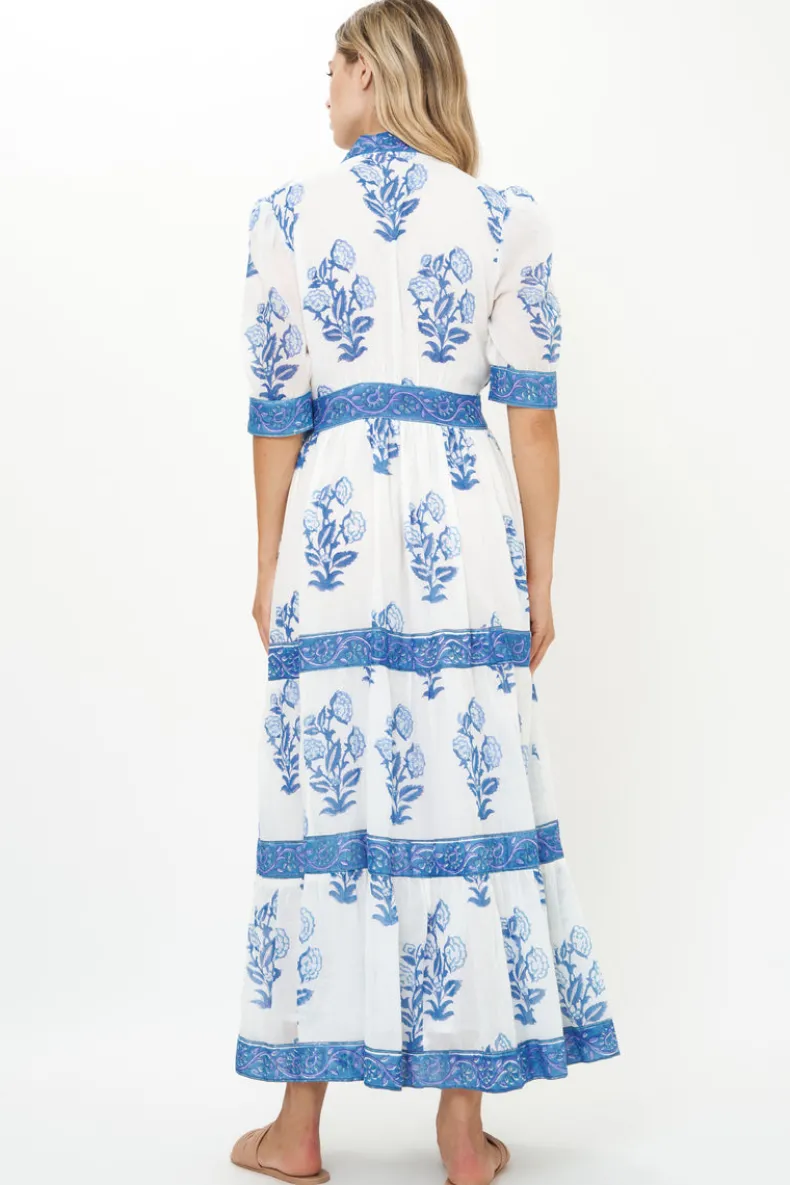 V-Neck Cuffed Maxi- Salvia Blue