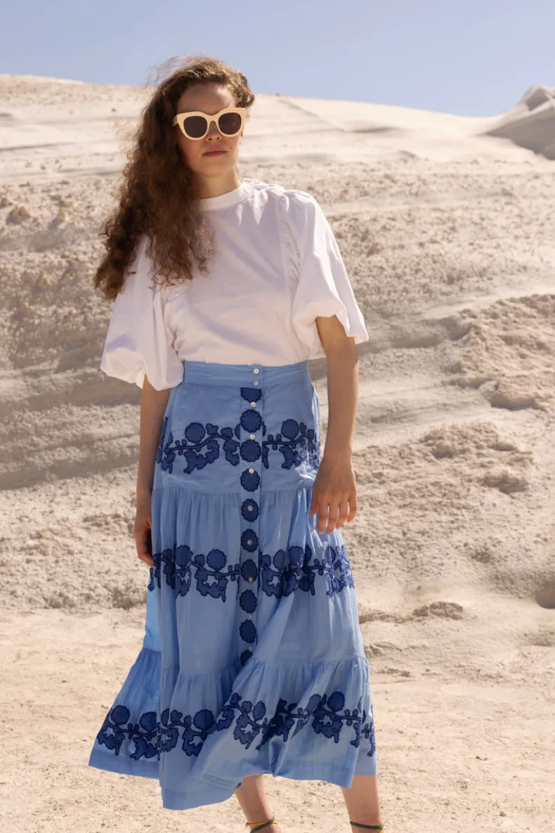 Button Front Skirt- Tangier Blue