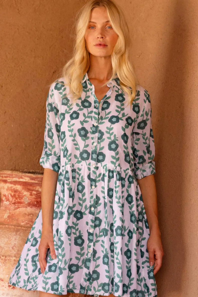 Long Sleeve Shirt Dress Mini- Toscana Green
