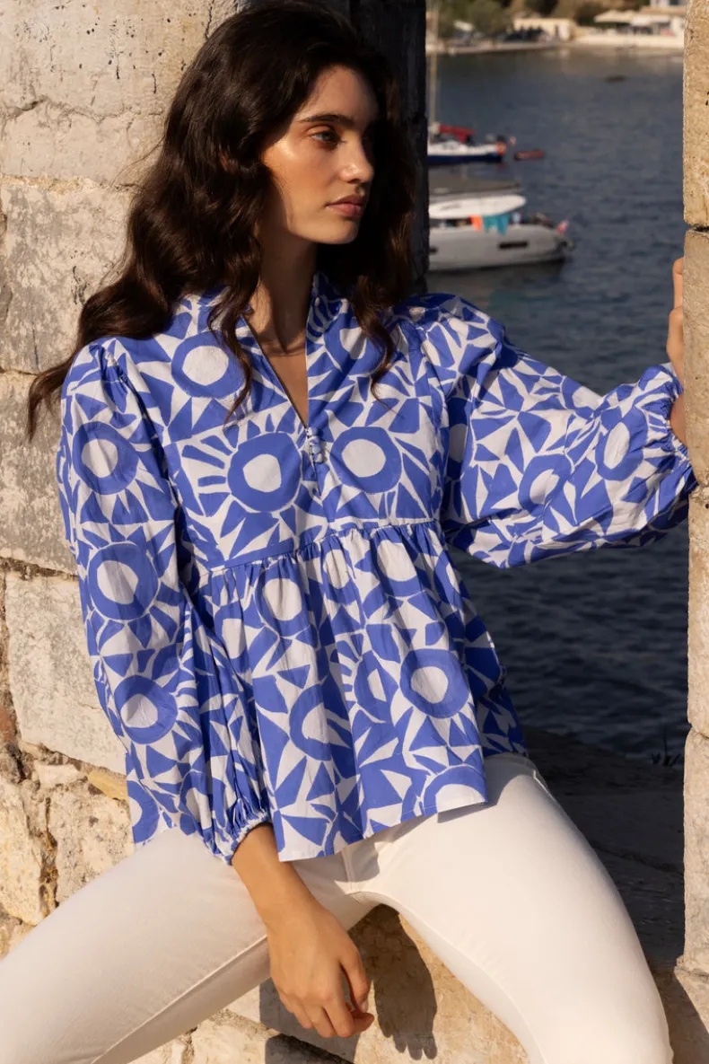 Mandarin Balloon Top- Eclipse Blue