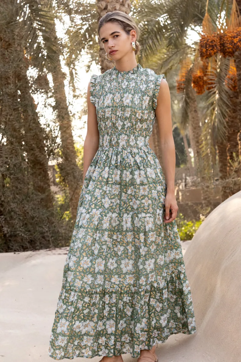 Sleeveless Smocked Maxi- Ivy Olive