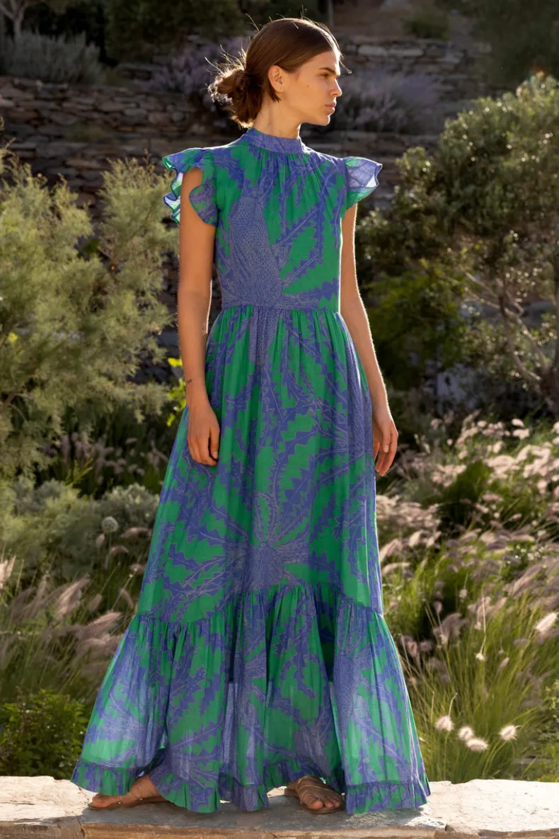 Mock Neck Flutter Maxi- Thistle Green