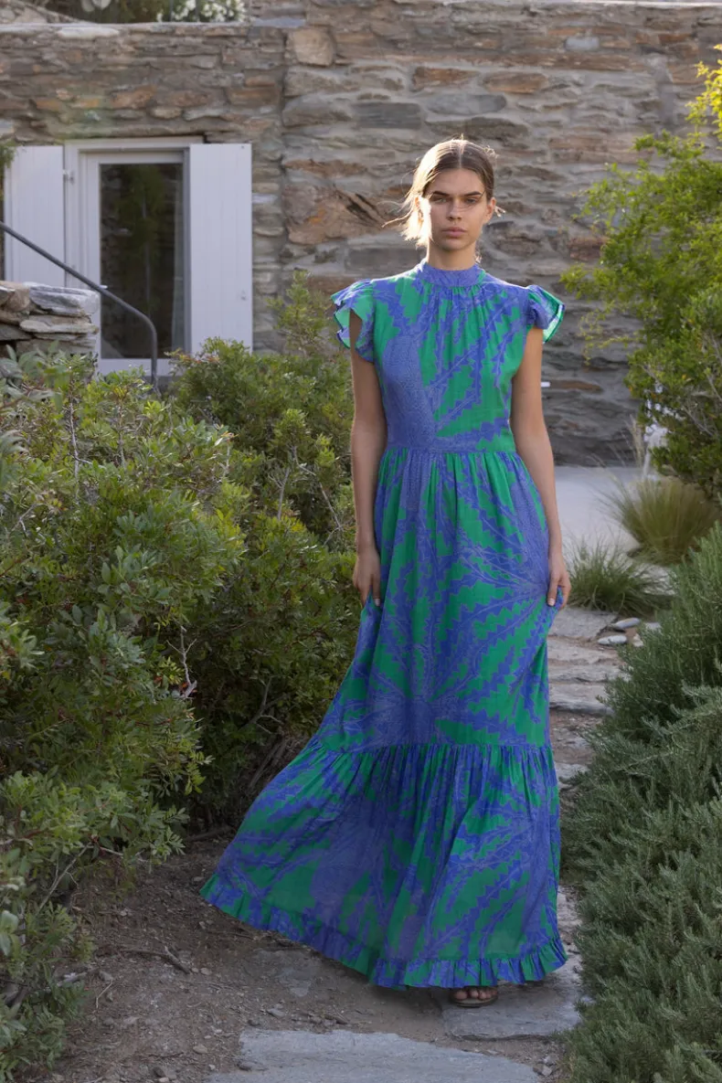 Mock Neck Flutter Maxi- Thistle Green