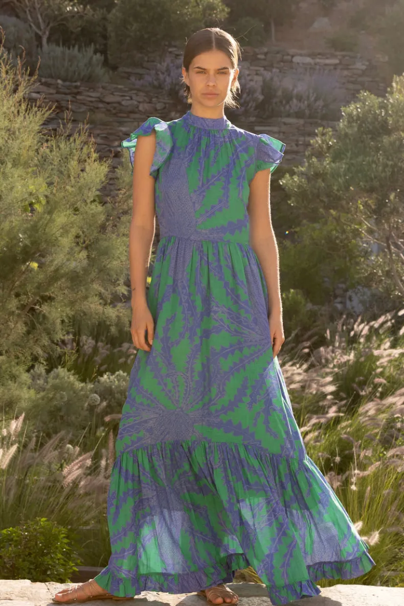 Mock Neck Flutter Maxi- Thistle Green