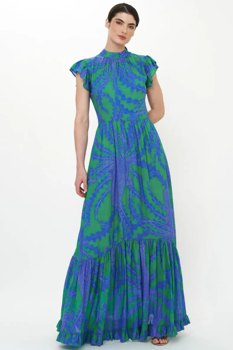 Mock Neck Flutter Maxi- Thistle Green
