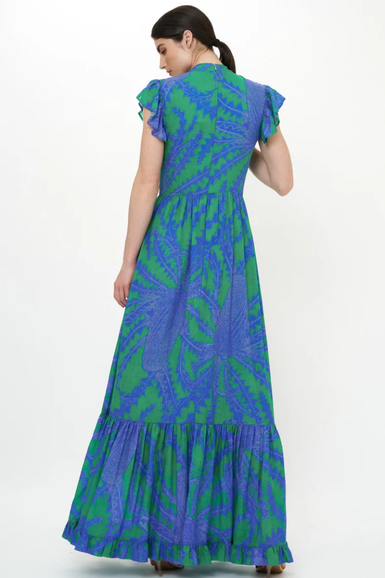 Mock Neck Flutter Maxi- Thistle Green