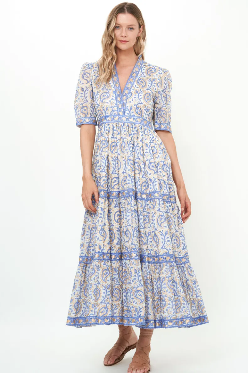V-Neck Cuffed Maxi- Marseille Blue