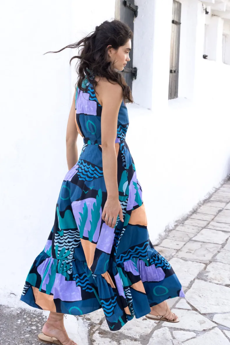 Sleeveless Shirt Dress Maxi- Riviera Blue