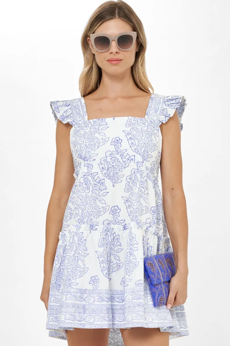 Smocked Square Neck Mini- Amadora Blue