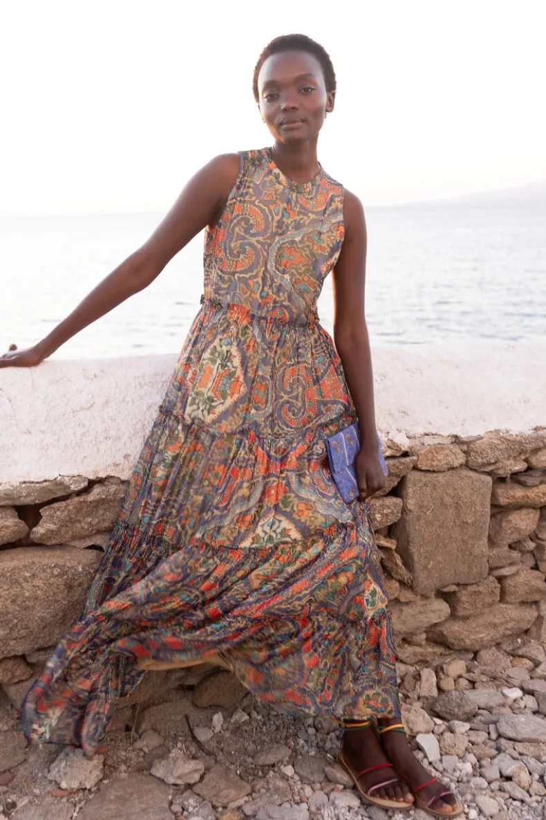 Ruffle Tiered Maxi- Persia Cobalt