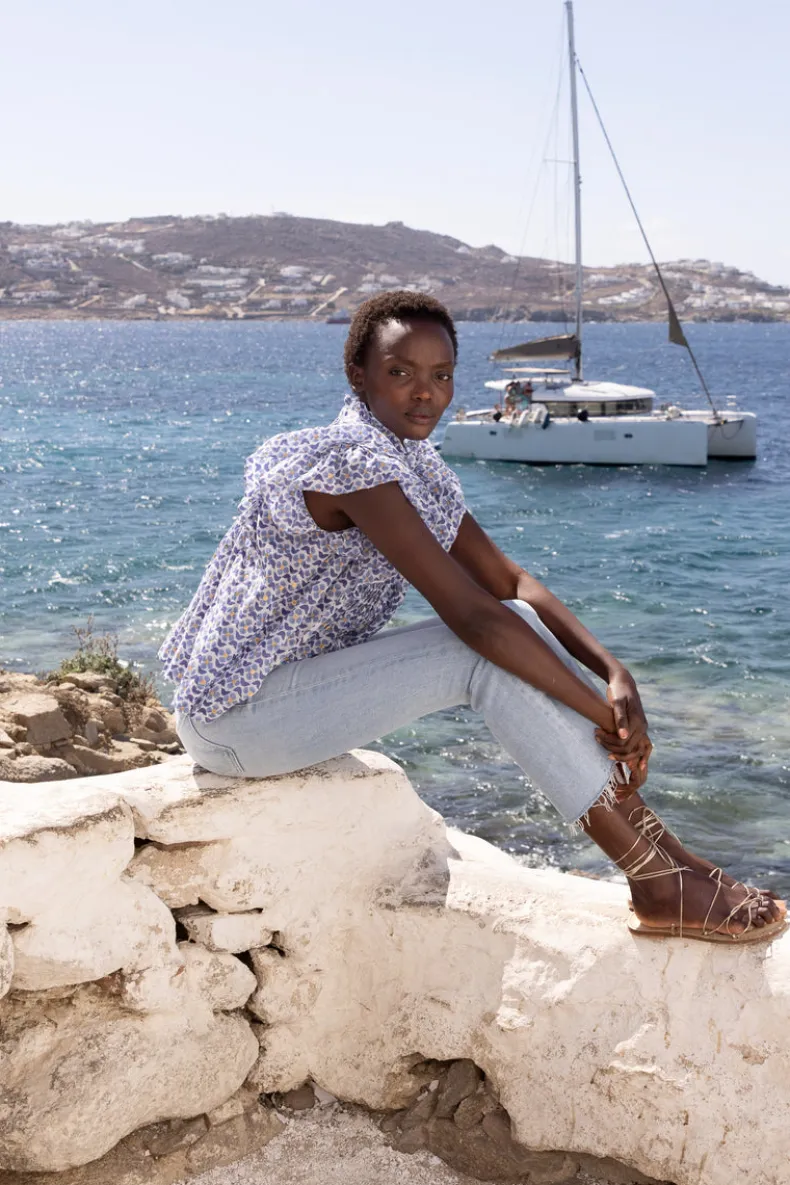 Pintuck Ruffle Top- Veranda Blue