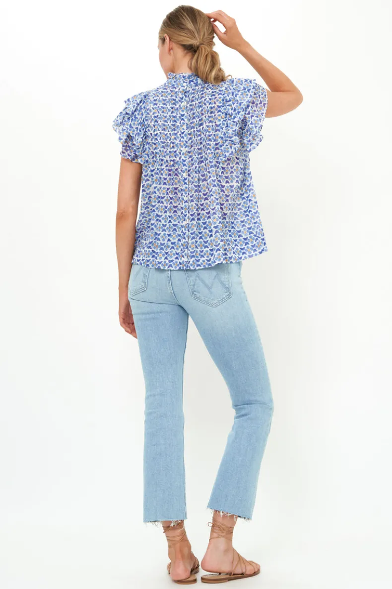 Pintuck Ruffle Top- Veranda Blue