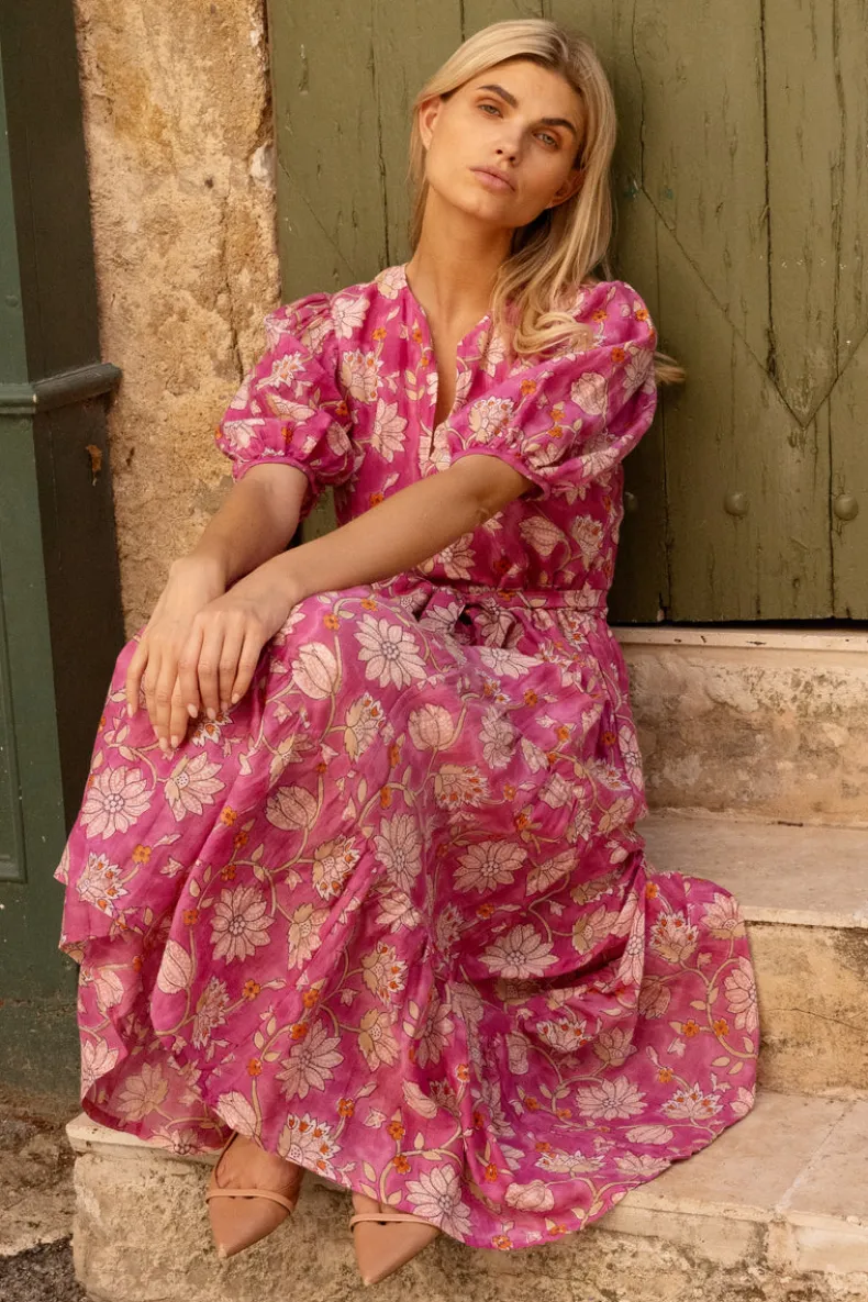 Puff Sleeve Maxi- Presidio Magenta