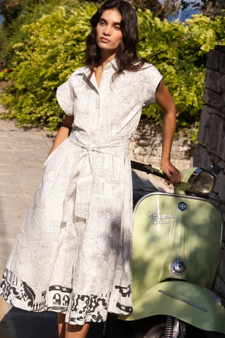 Belted Shirt Dress- Roma White